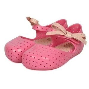Mini Melissa Furadinha Size 7 Girls PVC Perforated Bow Tie Mary Jane Flat